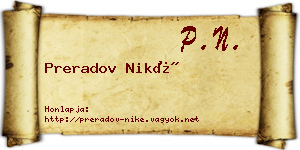Preradov Niké névjegykártya